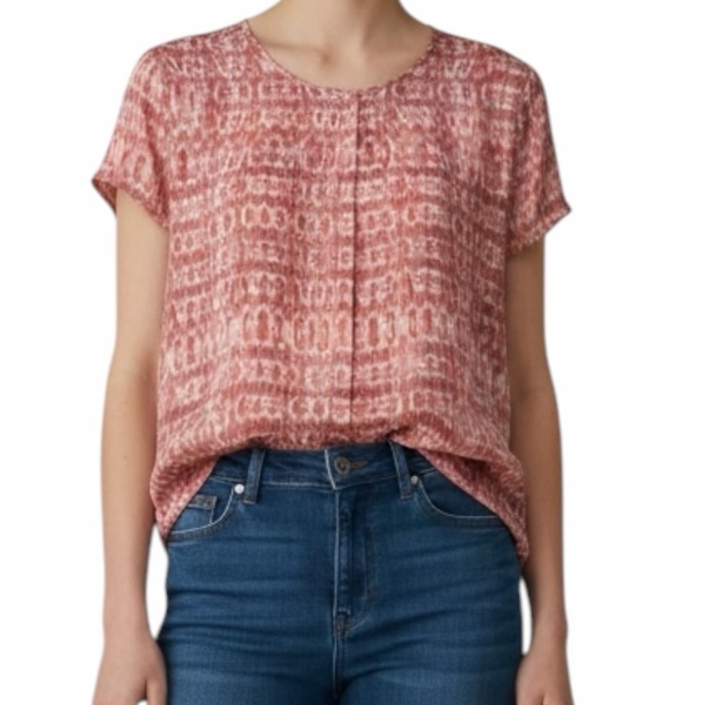 Joie 100% Silk Hidden Button Front Blouse Cap Sleeve Size S